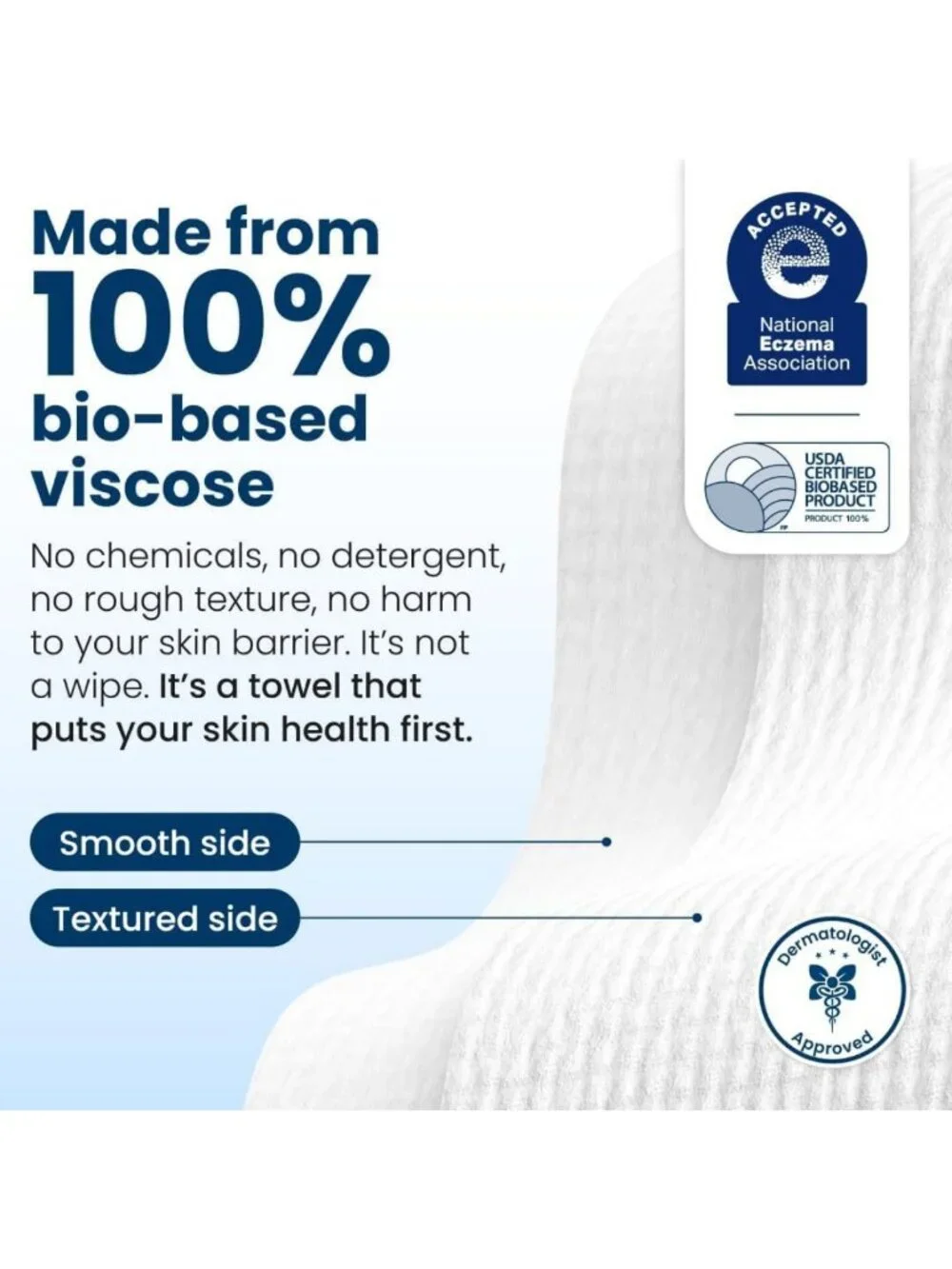 Ultra Soft Disposable Face Towels - 100% Biobased Makeup Remover Wipes, 50 Ct